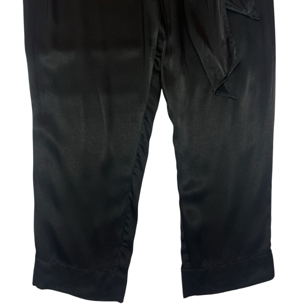 Anthropologie ett:twa Satin Black Tie Waist Wide Leg Trouser Ankle Pants Size 14 - Picture 14 of 16